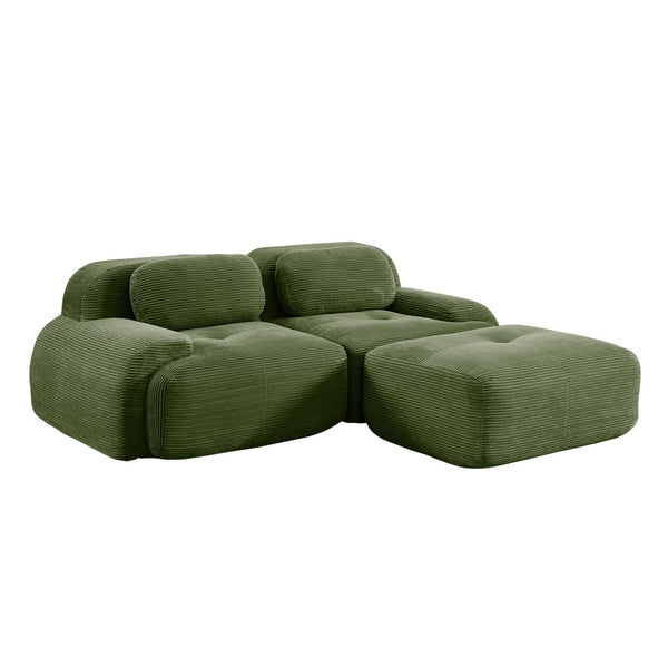 English Elm 82'' Modular L-shaped Sectional Sofa Corduroy Upholstery Curved Arms for Living Rooms Olive Green W714S01255