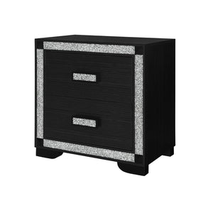 English Elm Soulmarie Solid Wood Nightstand with Spacious Drawers, Geometric Legs, Glitter Detail, Sturdy Contemporary Design Charcoal 29.92 L x 20.28 W x 28.35 H B201P410794