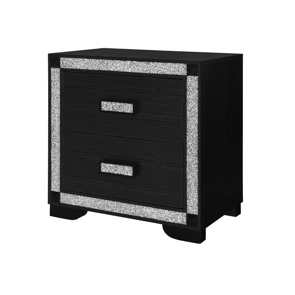 English Elm Soulmarie Solid Wood Nightstand with Spacious Drawers, Geometric Legs, Glitter Detail, Sturdy Contemporary Design Charcoal 29.92 L x 20.28 W x 28.35 H B201P410794