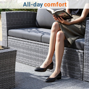 English Elm 4-piece Outdoor Wicker Conversation Set with Tempered Glass Table and Resort Style Black+Brown B082S00058