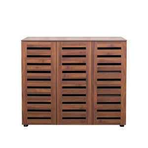 English Elm Shoe Cabinet 4-Tier Adjustable Shelves Louvered Door Shoe Rack Organizer for Entryway Hallway Walnut W331P242462