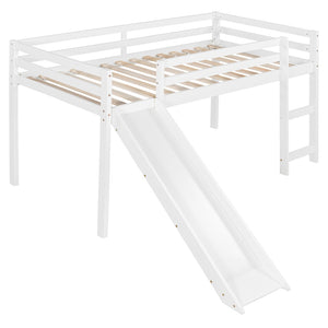 English Elm Loft Bed with Built-in Slide Solid Pine Twin Frame for Kids Bedroom Play N708P360093K