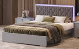 English Elm Queen Size Upholstered Bed With Led Lights,Modern Platform Bed With Velvet Headboard,Grey