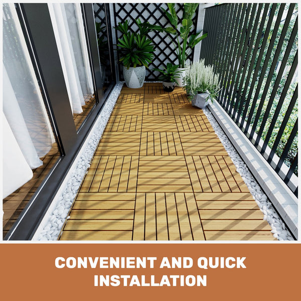 English Elm 30 Interlocking Deck Tiles 12" Square Acacia Hardwood Striped Outdoor Flooring Waterproof DIY Teak+Yellow W2391P276697