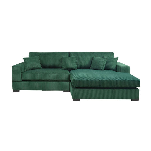 English Elm Mid Century Modern 3 Seater Sectional Sofa with Reversible Chaise and Accent Pillows Green W876S00346