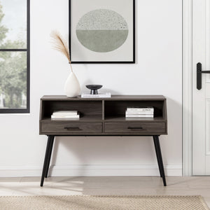 English Elm Walker Edison - Contemporary 2-Drawer Angled Entry Table Slate Grey — Warp-Resistant MDF, Tapered Metal Legs, Storage B185P169023