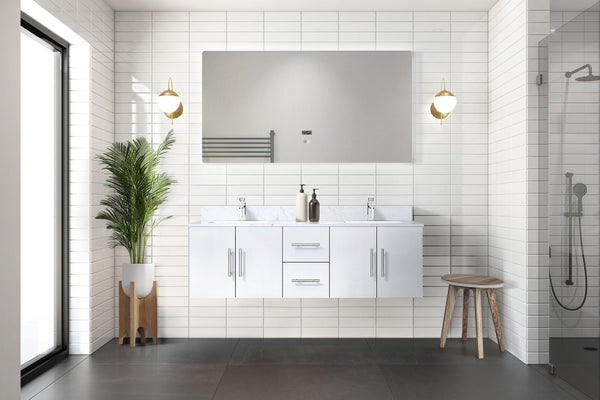 English Elm Glossy White Double Bath Vanity With Carrara Marble Top - Elegant Storage & Soft-Close Drawers B2731P258506