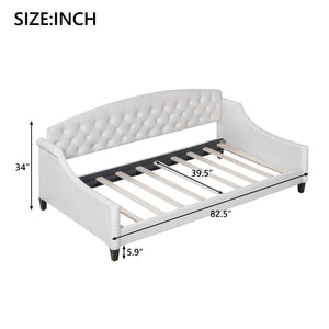 English Elm Modern Luxury Tufted Button Daybed In Beige Velvet - Stylish Twin Sleeper For Chic Spaces & Comfort GX001008AAA-1