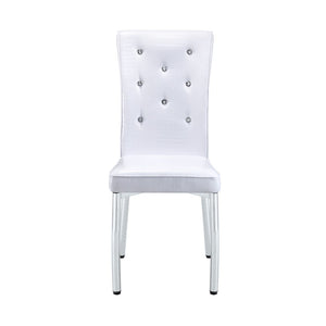 English Elm Set of 4 Glam Faux Leather Dining Chairs with Crystal Buckle and Gold Tone Legs White W3226P311055