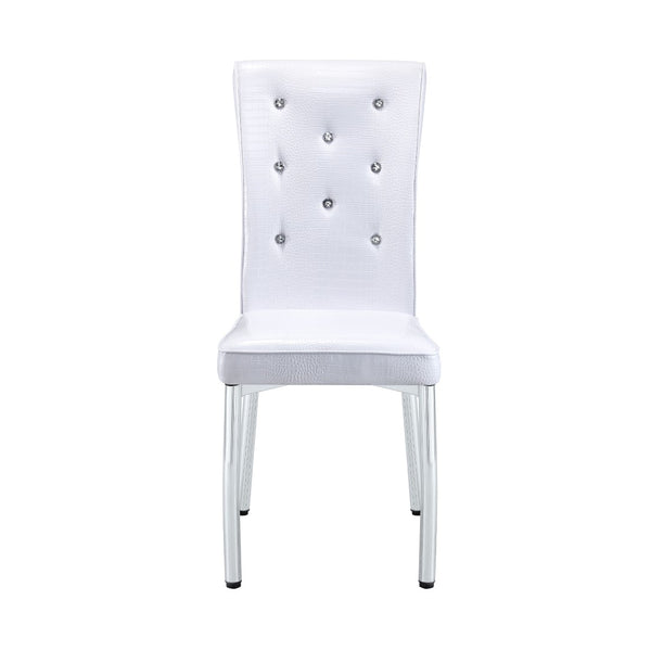 English Elm Set of 4 Glam Faux Leather Dining Chairs with Crystal Buckle and Gold Tone Legs White W3226P311054