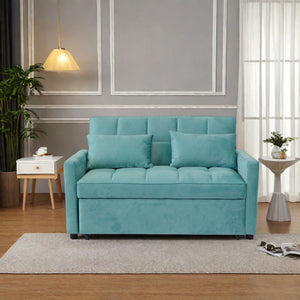 English Elm 55.2" Velvet Two Seater Sofa Bed with Adjustable Backrest, 3 USB Ports, Side Pockets, Space-Saving Lounge (Peacock Blue) W1183138561