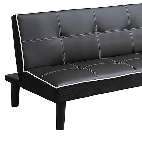 English Elm Cranston Black Armless Sofa Bed with Contrast Piping, Tufted Faux Leather, Space-Saving Modern Guest Seating B062P357831