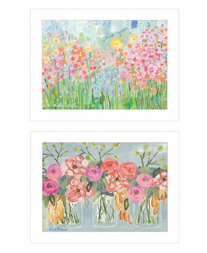 HomeRoots Set of Two Garden Flowers II Framed Prints - Rustic Floral Wall Art for Modern Farmhouse Décor White 408003