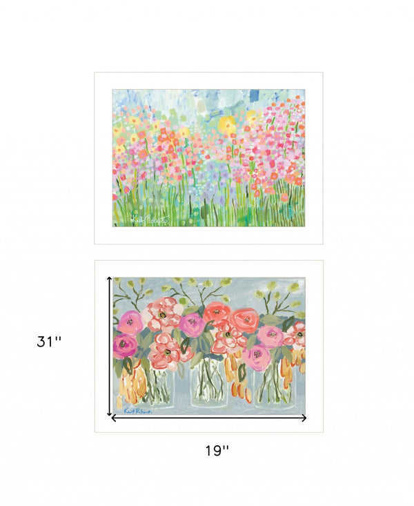 HomeRoots Set of Two Garden Flowers II Framed Prints - Rustic Floral Wall Art for Modern Farmhouse Décor White 408003