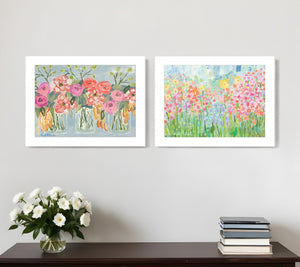 HomeRoots Set of Two Garden Flowers II Framed Prints - Rustic Floral Wall Art for Modern Farmhouse Décor White 408003