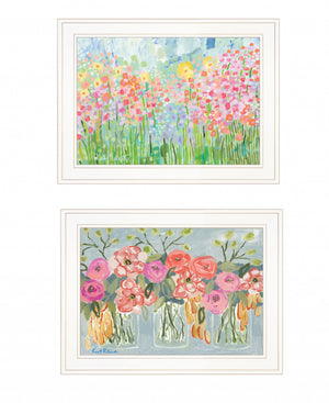Homeroots Set Of Two Garden Flowers Ii 2 White Framed Print Wall Art  Wood Print 408004