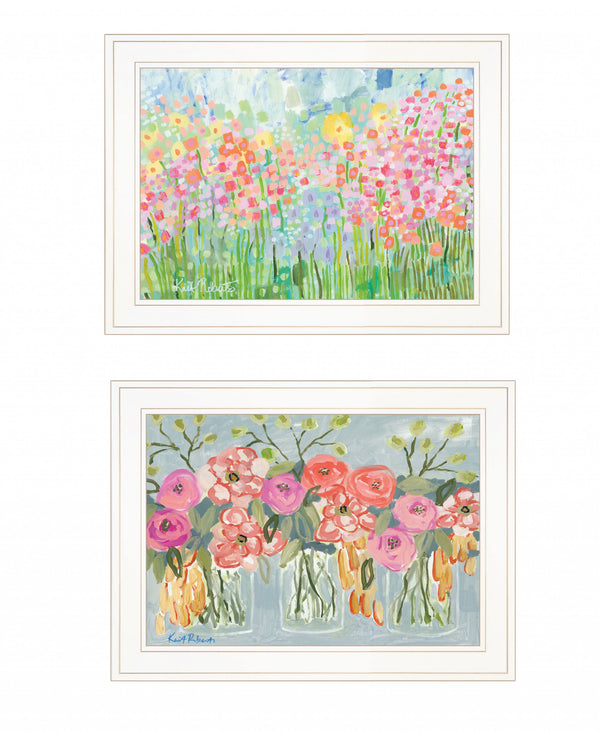 Homeroots Set Of Two Garden Flowers Ii 2 White Framed Print Wall Art  Wood Print 408004