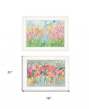 Homeroots Set Of Two Garden Flowers Ii 2 White Framed Print Wall Art  Wood Print 408004
