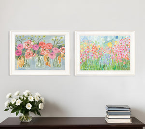 Homeroots Set Of Two Garden Flowers Ii 2 White Framed Print Wall Art  Wood Print 408004