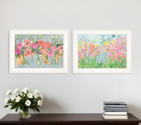 Homeroots Set Of Two Garden Flowers Ii 2 White Framed Print Wall Art  Wood Print 408004