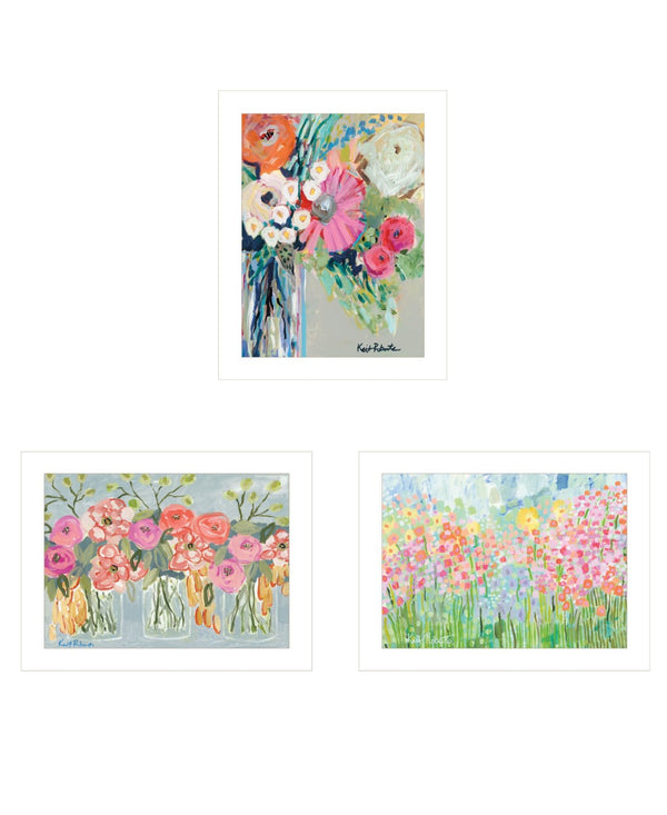 HomeRoots Set of Three Rustic Floral Wood Prints - Modern Farmhouse Wall Art for Vibrant Home Decor 408005
