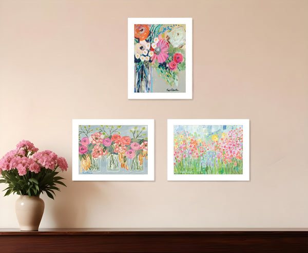 HomeRoots Set of Three Rustic Floral Wood Prints - Modern Farmhouse Wall Art for Vibrant Home Decor 408005