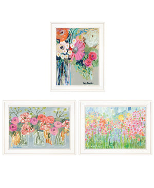 HomeRoots Set of Three Garden Floral Prints in Rustic Frames - Perfect Wall Art for Modern Farmhouse Decor White and Gold 408006