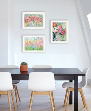 HomeRoots Set of Three Garden Floral Prints in Rustic Frames - Perfect Wall Art for Modern Farmhouse Decor White and Gold 408006