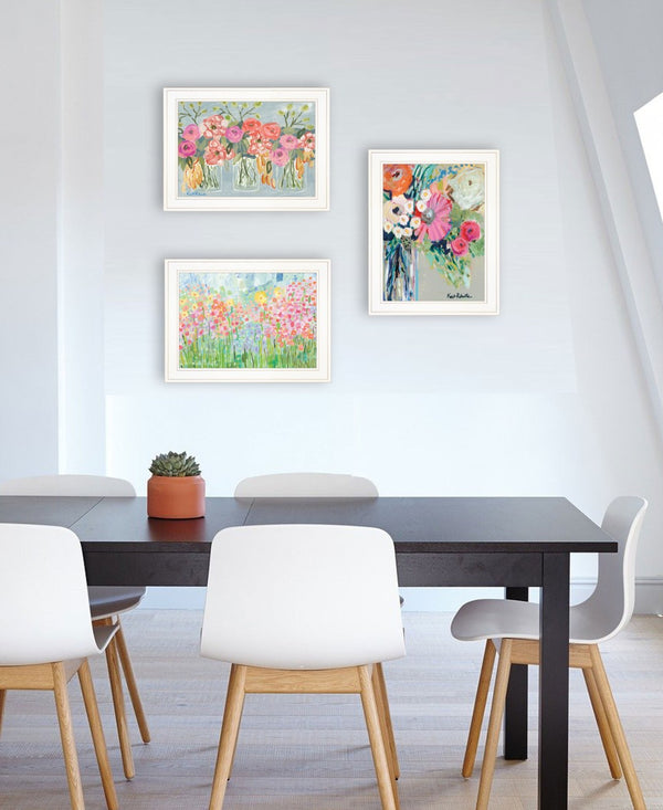 HomeRoots Set of Three Garden Floral Prints in Rustic Frames - Perfect Wall Art for Modern Farmhouse Decor White and Gold 408006