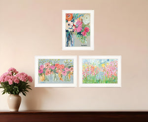 HomeRoots Set of Three Garden Floral Prints in Rustic Frames - Perfect Wall Art for Modern Farmhouse Decor White and Gold 408006