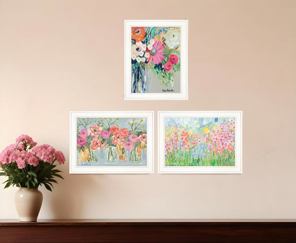 HomeRoots Set of Three Garden Floral Prints in Rustic Frames - Perfect Wall Art for Modern Farmhouse Decor White and Gold 408006