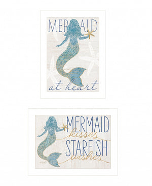 HomeRoots Set of Two Framed Mermaid Prints - Coastal Charm Wall Art for Modern Farmhouse Decor White 408007
