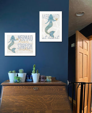 HomeRoots Set of Two Framed Mermaid Prints - Coastal Charm Wall Art for Modern Farmhouse Decor White 408007