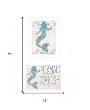 HomeRoots Set of Two Framed Mermaid Prints - Coastal Charm Wall Art for Modern Farmhouse Decor White 408007