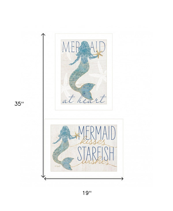 HomeRoots Set of Two Framed Mermaid Prints - Coastal Charm Wall Art for Modern Farmhouse Decor White 408007