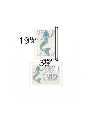 HomeRoots Set of Two Mermaids Coastal Wall Art Prints in White Frames – Rustic Charm for Any Room Decor 408008