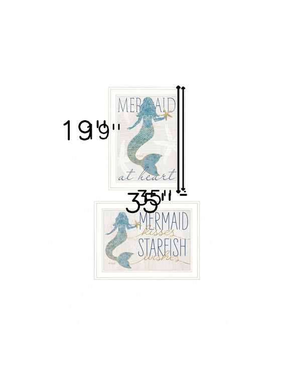 HomeRoots Set of Two Mermaids Coastal Wall Art Prints in White Frames – Rustic Charm for Any Room Decor 408008