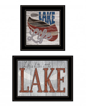 Homeroots Set Of Two Lake Life Is Better 2 Black Framed Print Wall Art Black And Gold Wood Print 408013