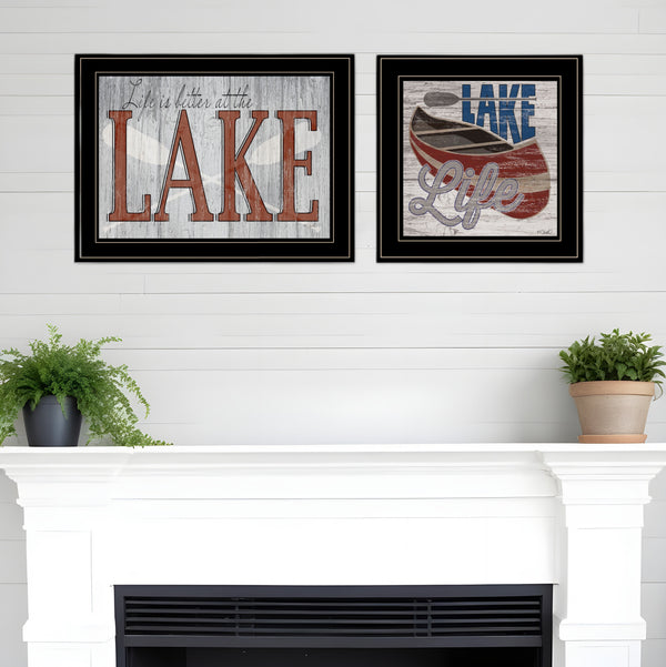 Homeroots Set Of Two Lake Life Is Better 2 Black Framed Print Wall Art Black And Gold Wood Print 408013