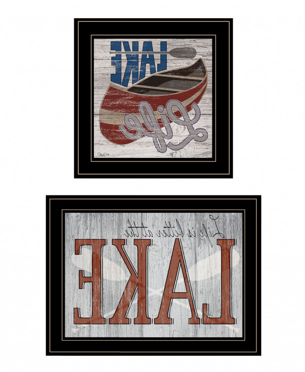 Homeroots Set Of Two Lake Life Is Better 2 Black Framed Print Wall Art Black And Gold Wood Print 408013
