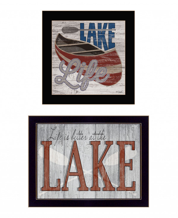 Homeroots Set Of Two Lake Life Is Better 3 Black Framed Print Wall Art Black Wood Print 408014