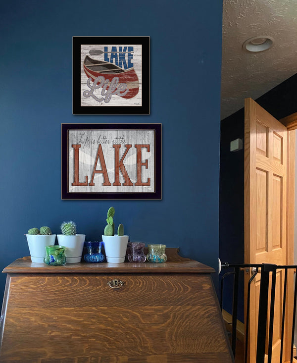 Homeroots Set Of Two Lake Life Is Better 3 Black Framed Print Wall Art Black Wood Print 408014