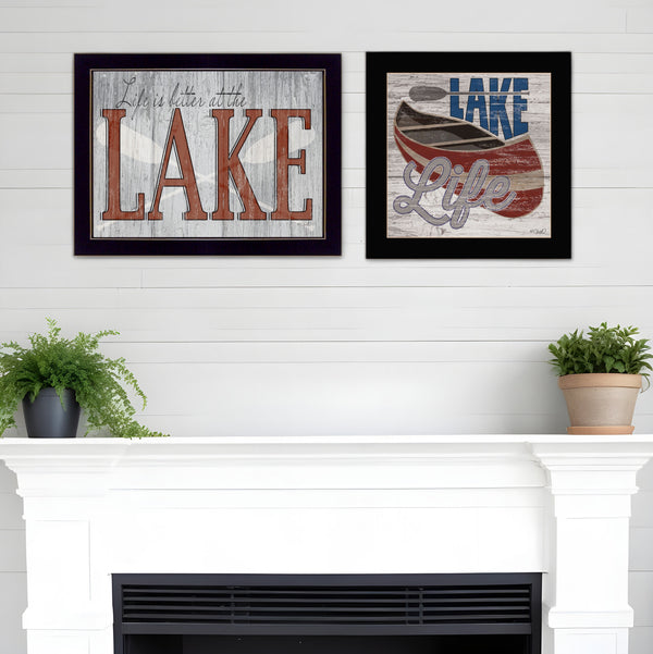Homeroots Set Of Two Lake Life Is Better 3 Black Framed Print Wall Art Black Wood Print 408014