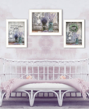 HomeRoots Set of Three Framed Lavender Floral Prints – Uplifting Wall Art for Farmhouse and Modern Decor White 408015