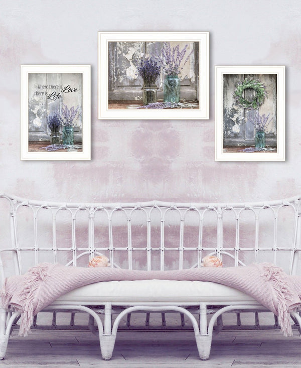 HomeRoots Set of Three Framed Lavender Floral Prints – Uplifting Wall Art for Farmhouse and Modern Decor White 408015