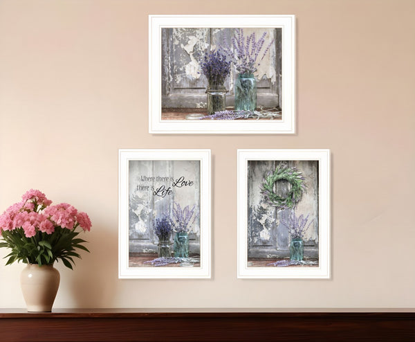 HomeRoots Set of Three Framed Lavender Floral Prints – Uplifting Wall Art for Farmhouse and Modern Decor White 408015