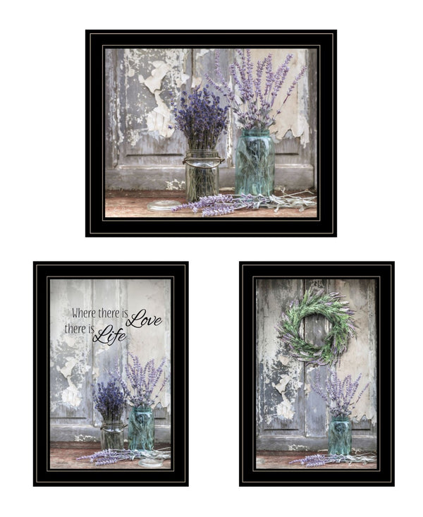 HomeRoots Set of Three Rustic Lavender Floral Wall Art Prints – Inspirational Quotes for Modern Decor 408016