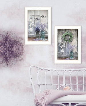 HomeRoots Set of Two Love and Memories Framed Prints - Rustic Farmhouse Wall Art for Cozy Home Décor White and Gold 408018
