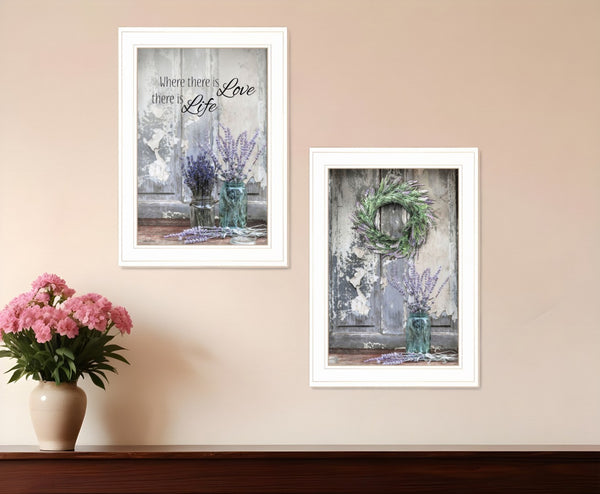 HomeRoots Set of Two Love and Memories Framed Prints - Rustic Farmhouse Wall Art for Cozy Home Décor White and Gold 408018