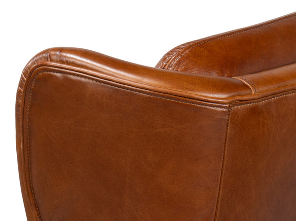 Sarreid Elite Wing Lounge Chair - Vintage Havana Leather With Rubber Wood Frame For Timeless Elegance Brown  40801